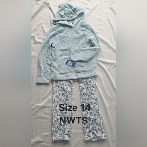 PL Sleep Dusty Green Pajama Set Pocket Hood Character Face Ears NWTs Sz 14 Cozy